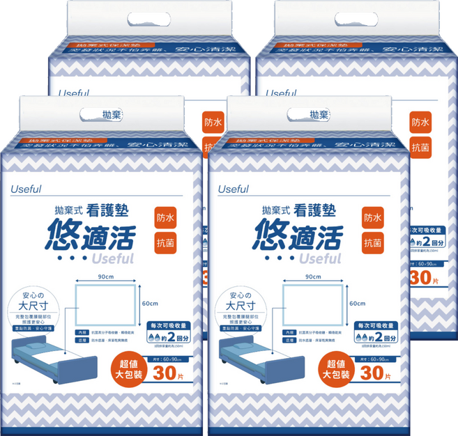 RelaCare 悠適活 拋棄式護理保潔墊, 90 x 60cm, 4套, 30片