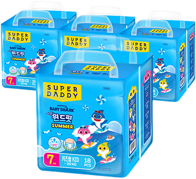 SUPER DADDY Pinkfong Baby Shark聯名Wind Fit夏季褲型尿布, 72片, 兒童款(Kid)