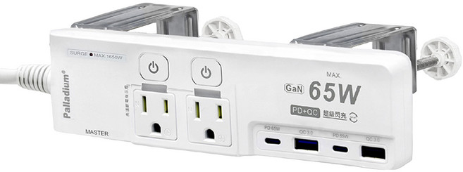 Palladium 帕拉丁 PTP高溫智能斷電快充延長線 65W 2孔 + Type-C 2個 + Type-A 2個 K-202P65LC, 白色, 1個, 180cm
