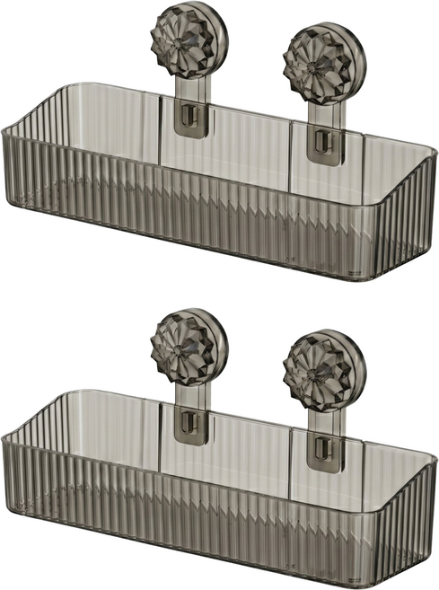 JOSIC 轉式吸盤壁掛置物架 大(32 x 10 x 7cm), 透明灰, 2個
