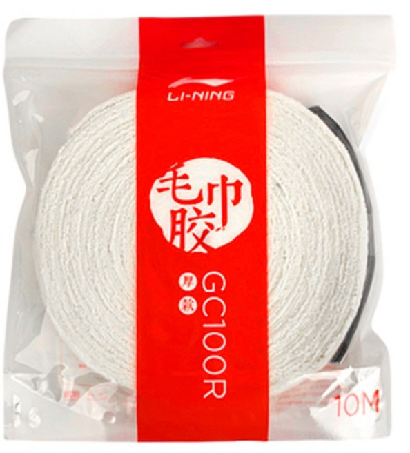 LI-NING 李寧羽球 GC100R 10次用量 羽毛球 網球 毛巾握把布, 白色(AXJP012-61), 1個