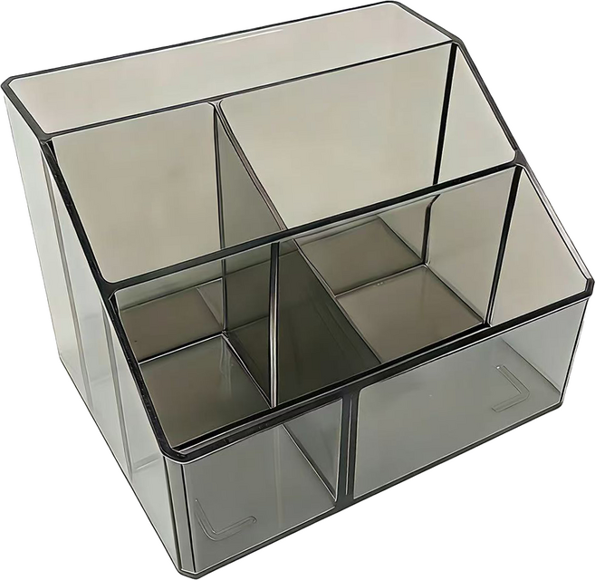 品屋 透明五格辦公學習文具收納盒 16.5 x 14 x 11.5cm, 灰色, 1個
