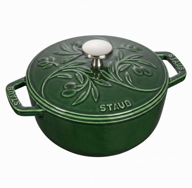 staub 橄欖雕花琺瑯鑄鐵和食鍋 + 蓋子, 羅勒綠, 1套, 16cm