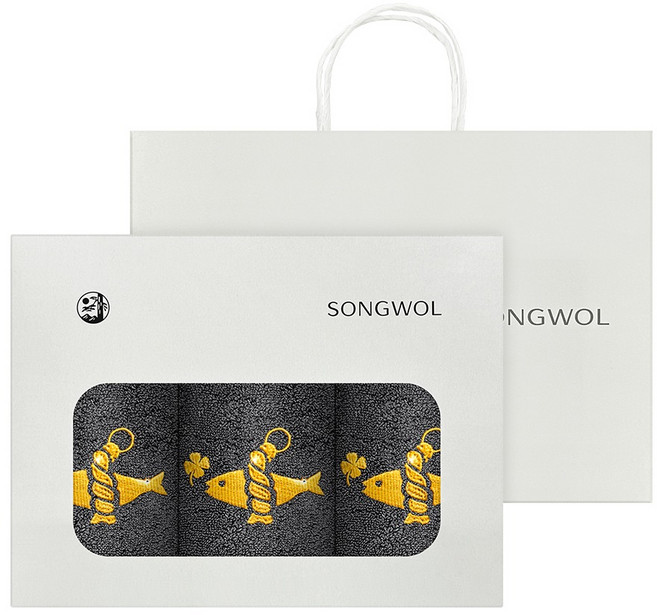 Songwol 松月 黃金福刺繡紀念開業祝賀感謝回禮毛巾 130g x 3入 + 開放式盒裝禮盒組 + 提袋, 幸運黃金龜(毛巾), 1套