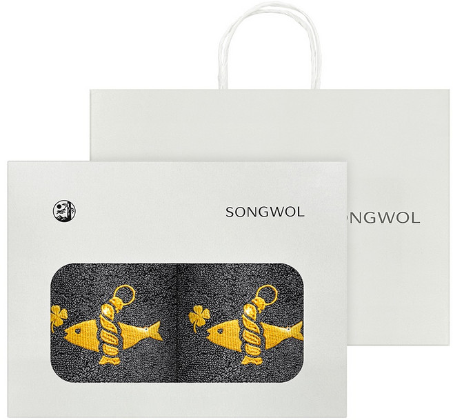 Songwol 松月 黃金福刺繡紀念開業祝賀感謝回禮毛巾 130g x 2入 + 開放式盒禮盒組 + 提袋, 幸運黃金龜(毛巾), 1套