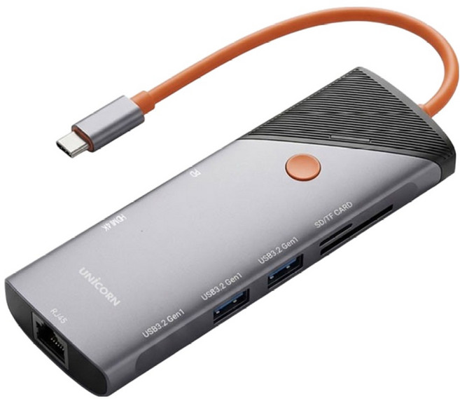 UNiCORN 8IN1 Giga LAN HDMI PD90W充電 4K鏡像輸出 TF SD讀卡機 USB多功能集線器 TCH-L80