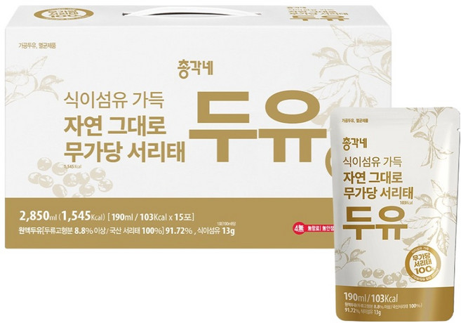 CHONGGAKNE 富含膳食纖維 純天然無加糖黑豆漿, 15個, 190ml