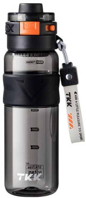 TKK 優格隨身運動水壺 Tritan 無噴霧款, 火山黑, 1個, 750ml