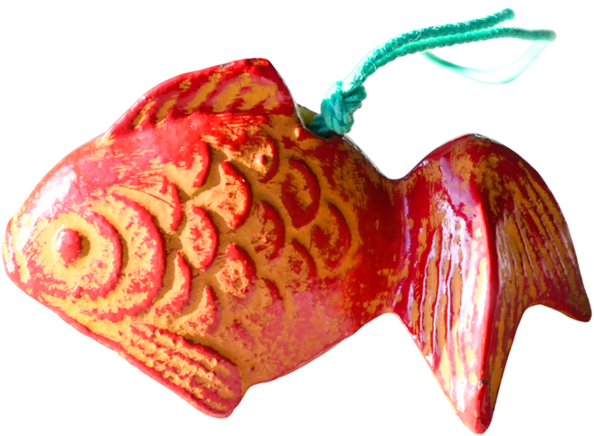 SAWATOUKI 佐和陶瓷 金魚赤彩風鈴 日本製 紅色 45 x 4.5cm 擺飾 家用 餐廳 送禮 禮品