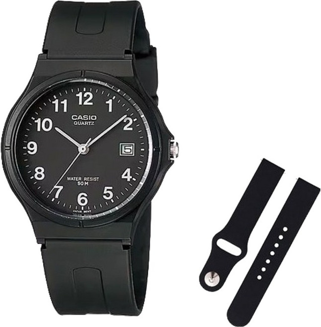 CASIO 卡西歐 學測手錶 + 矽膠錶帶組合 MW-59-1B