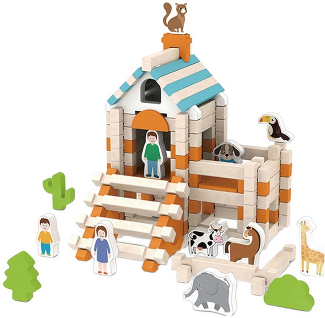 Toyto 原木棒積木 建築蓋房子 木頭積木 122p, 1個