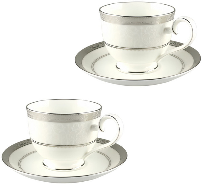 Noritake 華麗年代 咖啡對杯禮盒4件組 杯身 2個 + 底盤 2個, 銀邊, 1套