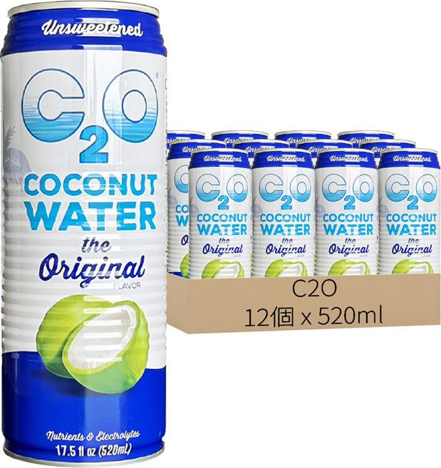 C2O 泰國原裝進口100%椰子水, 12個, 520ml