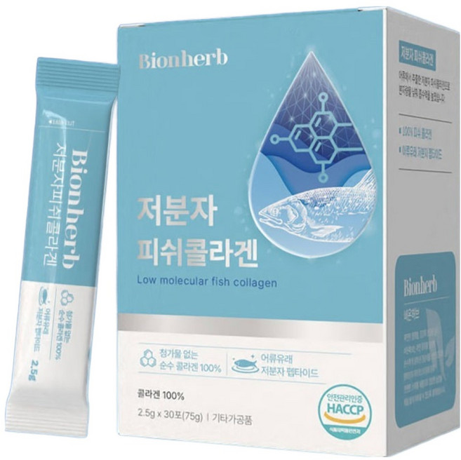 Bion Herb 無腥味水解胜肽 HACCP認證 條狀包裝 低分子魚膠原蛋白 30入, 1個, 75g