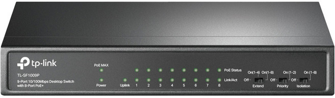 TP-Link 9 埠 10/100Mbps 桌上型交換器 含 8 埠 PoE+, 1個, TL-SF1009P