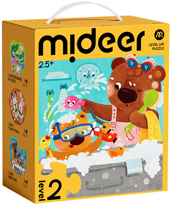 mideer 進階拼圖 好好習慣 收納袋版 2階, 動物生活造型, 1個, 35片