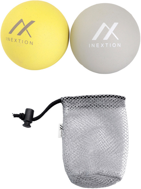 iNEXTION 筋膜按摩療癒球2件組 附兩用網袋, 灰色 + 黃色, 1套