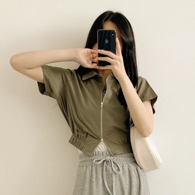Dear J 女款基本簡約兩穿短版短袖夾克