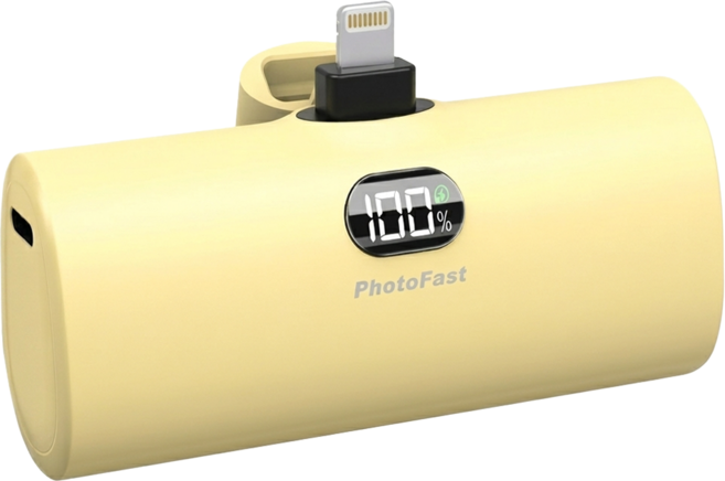 PhotoFast 銀箭資訊 PD快充 直插式迷你口袋電源 5000mAh Lightning, 香草戀乳 黃色, PB2300