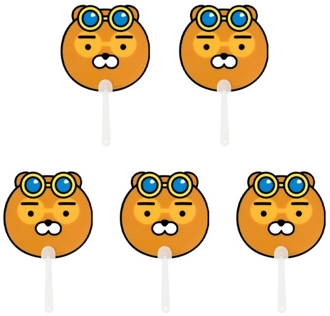 KAKAO FRIENDS 便攜式可愛卡通PP塗層手扇, 萊恩, 5個