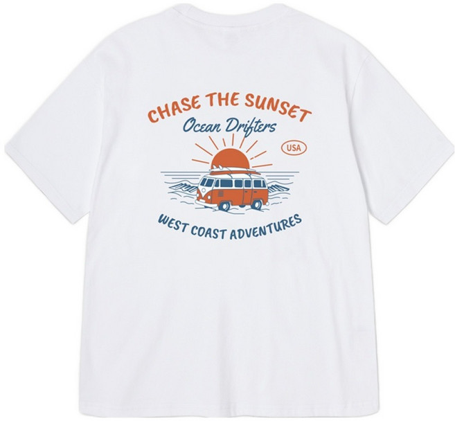 ALVINCLO 男女通用 CHASE THE SUNSET 短袖T恤 AST3636, 白色