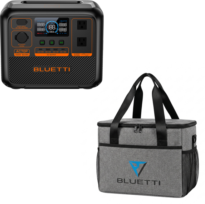 BLUETTI 戶外移動電源 行動電源 移動儲能站 露營 車宿 UPS 1000W 附收納包 AC70P, 黑色, 1個