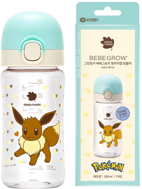 BebeGrow 一鍵式瓶蓋隨行杯 寶可夢版 伊布, 薄荷, 1個, 280ml