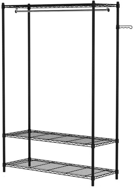KI WISH 居家生活 黑色 三層輕型衣櫥架 台灣製 免工具 附吊衣桿 120cm + 波浪掛桿 120 x 46 x 180cm