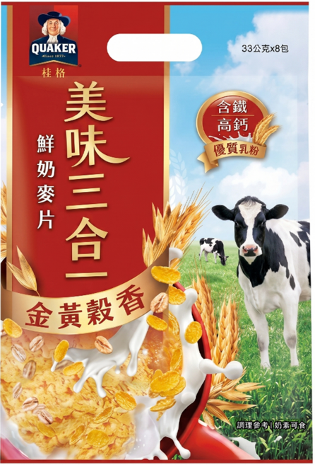 QUAKER 桂格 金黃穀香美味三合一麥片, 33g, 8包