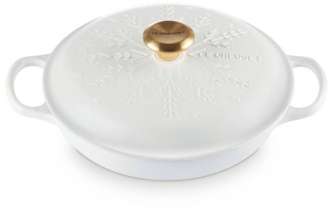LE CREUSET 典藏淺底鐵鍋 金頭 冬日雪花 棉花白, 1個, 26cm