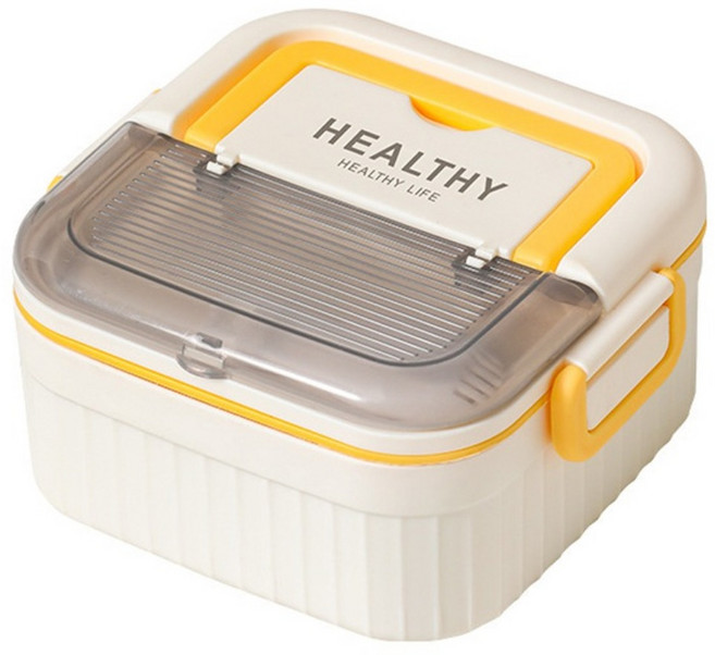 HEALTHY 方形手提便當盒/304不鏽鋼保溫飯盒 650ml, 黃色, 1個