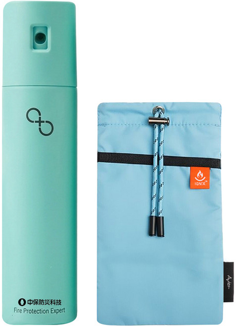中保防災科技 家庭防護組 滅火噴霧 + 防焰束口袋 ZB-01-26 + ZB-03-25, 蒂芬妮綠 + 晨空藍, 1套