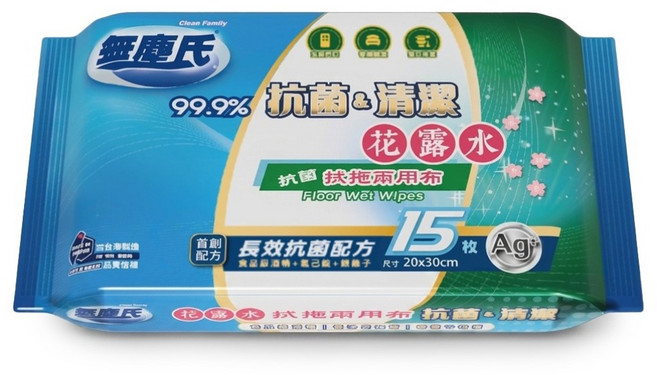 無塵氏 花露水拭拖兩用布 15張, 1個