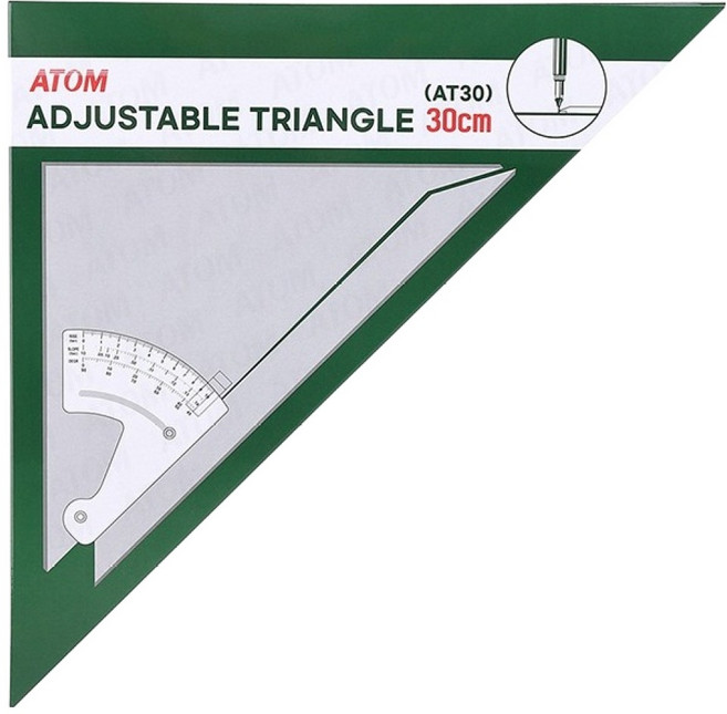 ATOM AT30 可調角度三角尺 30cm, 透明, 1個