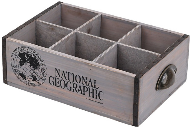 NATIONAL GEOGRAPHIC 國家地理 LILFANT 復古木製6孔酒瓶提架 29.5 x 20 x 10 cm, 1個, 1入