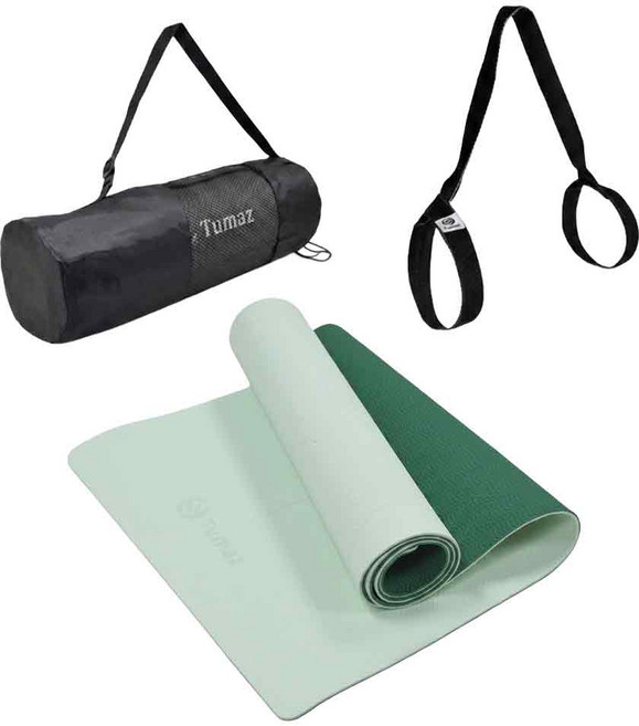 Tumaz 月熊 TPE正位線瑜珈墊 附網袋 + 背帶, 鼠尾草綠, 1個