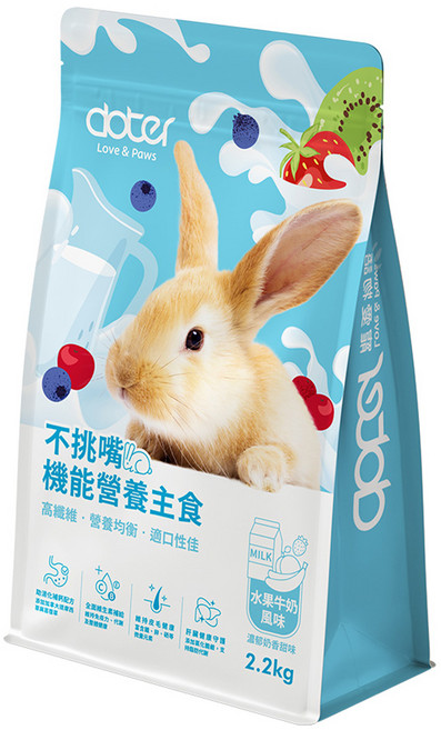 doter寵愛物語 不挑嘴機能營養兔主食飼料 水果牛奶風味, 2.2kg, 1個