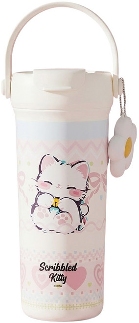 Kyhome 陶瓷內膽咖啡杯/便攜雙飲保溫杯 內置茶隔, 慵懶貓, 1個, 550ml