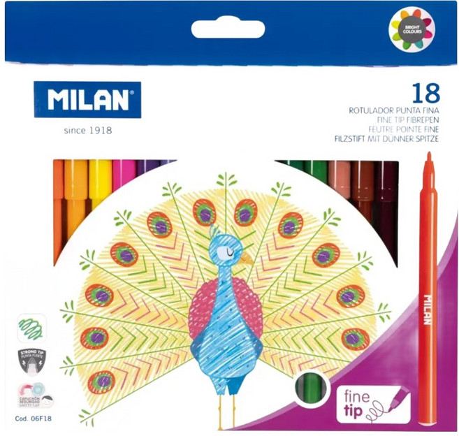 MILAN 細尖頭水性簽字筆 06F18, 1個, 18色