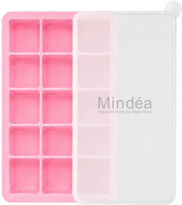 Mindea 食品用耐高溫矽膠方形帶蓋製冰格 十五格款 粉色 1個 18 x 11.5 x 3.5cm