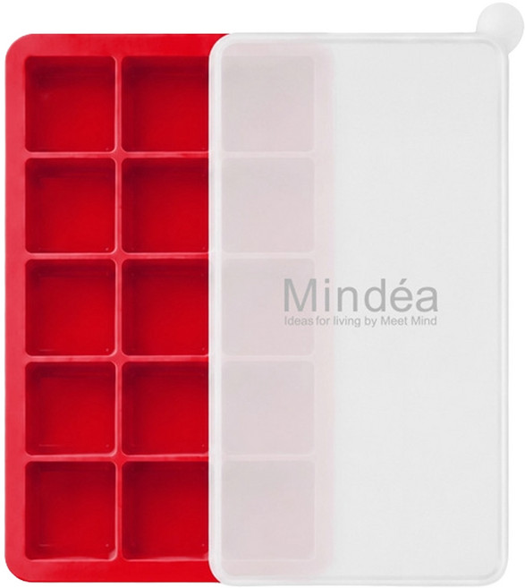 Mindea 耐高溫食品用矽膠 帶蓋方形製冰格 18 × 11.5 × 3.5cm 紅色 1個