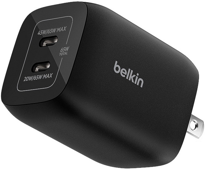 belkin 貝爾金 任天堂 Switch 2 65W GaN充電頭 雙USB-C, 黑色 BK, 1個