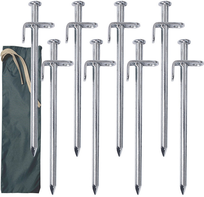 BUCK703 高強度鍍鉻鍛造營釘 帳篷 天幕 露營營釘 x 8入 + 收納袋套組, 1套