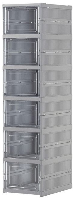 ONE HOUSE 巴克免組裝條紋折疊收納盒 OH-Q108-A5 正開款 6層 90L, 岩石灰, 1個