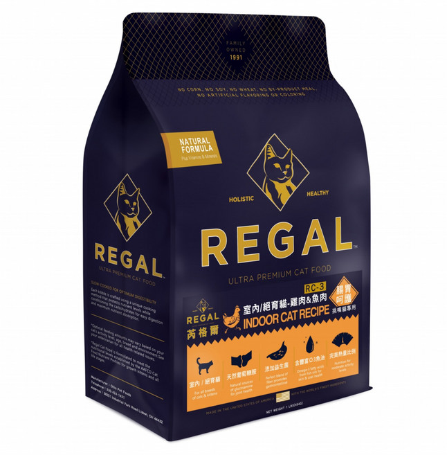 REGAL 芮格爾 室內/絕育貓用天然貓糧 RC-3, 454g, 1個, 雞肉 + 魚肉