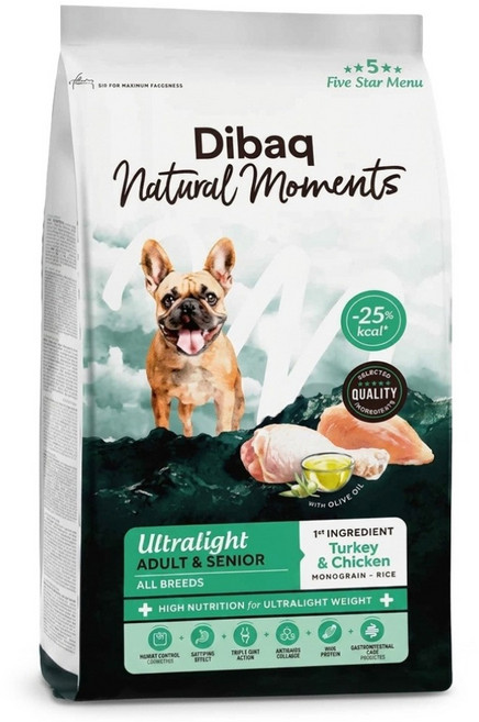 Dibaq Natural moments 5星級系列 低卡成犬/老犬配方犬糧, 2kg, 1個, 火雞肉 + 雞肉