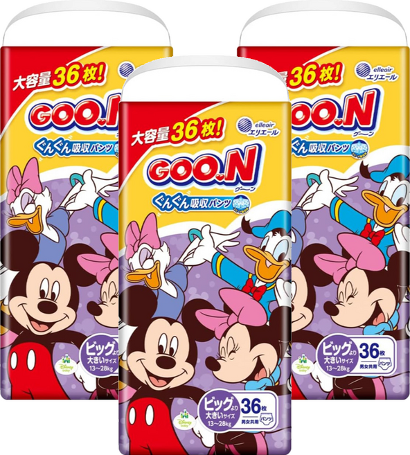 GOO.N 大王 日本境內版拉拉褲 迪士尼版 13~28kg, 108片, 2XL