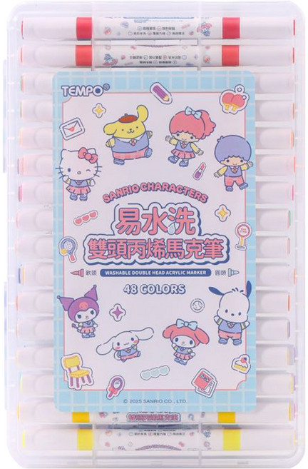 TEMPO 節奏牌 三麗鷗雙頭丙烯馬克筆, 混和顏色, 48個裝
