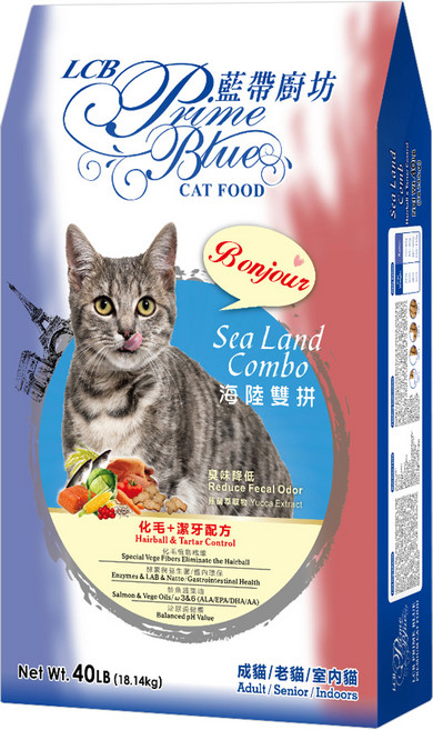 LCB 藍帶廚坊 化毛 + 潔牙配方貓飼料 40LB, 18.14kg, 1袋, 海陸雙拼