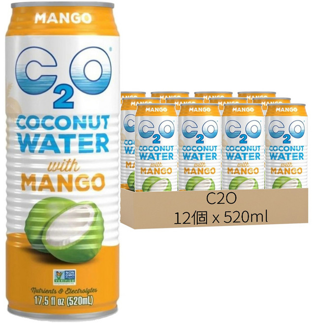 C2O 芒果椰子水, 12個, 520ml
